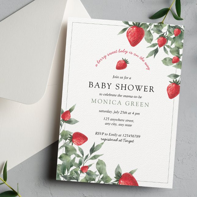 Invitation Baby shower aux fraises | Berry Sweet Baby Greener (Créateur téléchargé)