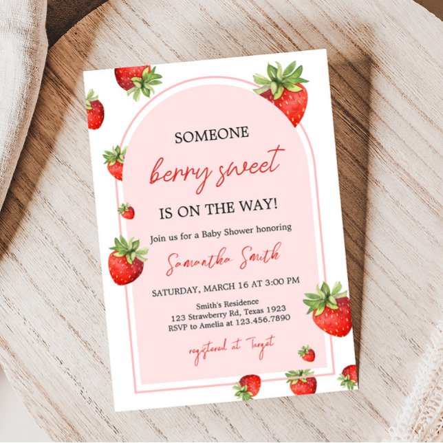 Invitation Baby shower aux fraises rouges (Boho Berry Sweet Baby Shower Invitation)