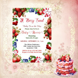 Invitation Baby shower aux fraises rouges | Blue Berry Sweet 