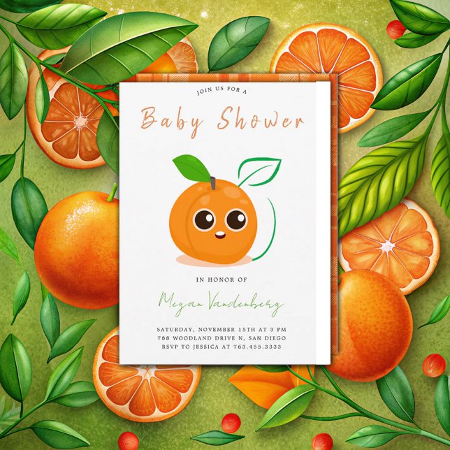 Invitation Baby shower aux fruits orange Clementine (Créateur téléchargé)