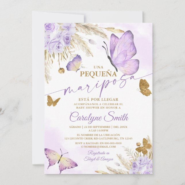 Invitation Baby shower aux papillons Boho en espagnol (Devant)