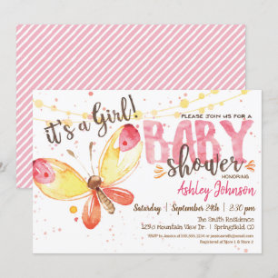 Invitation Baby shower aux papillons, c'est une fille
