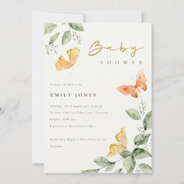 Invitation Baby shower aux papillons du Jardin mignon (Devant)