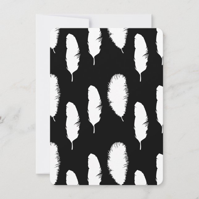 Invitation Baby shower aux plumes blanches noires (Devant)