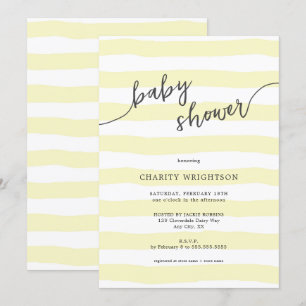 Invitation Baby Shower aux rayures simples à l'aquarelle jaun
