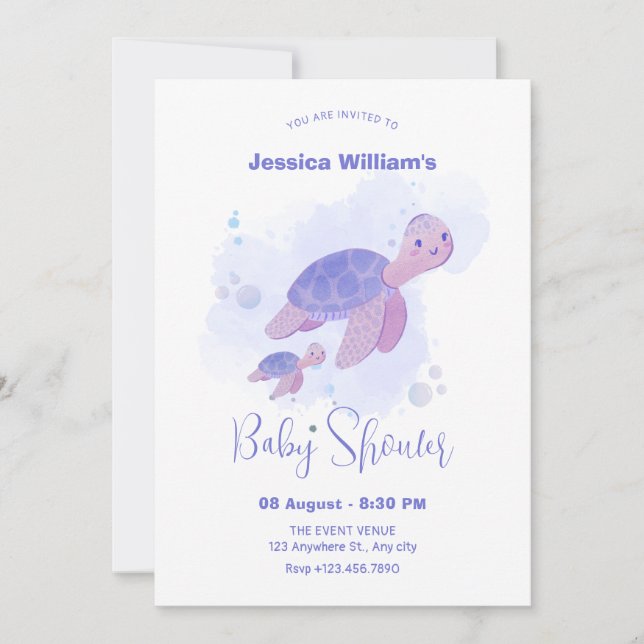 Invitation Baby shower aux tortues (Devant)