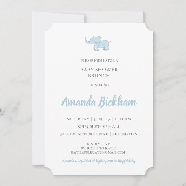 Invitation baby shower avec Aquarelle Elephant (Devant)