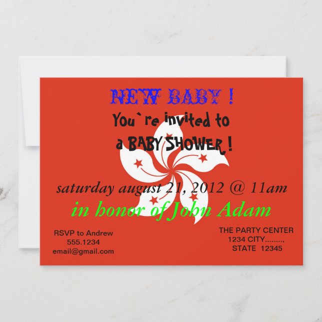 Invitation baby shower avec drapeau de Hong Kong (Devant)