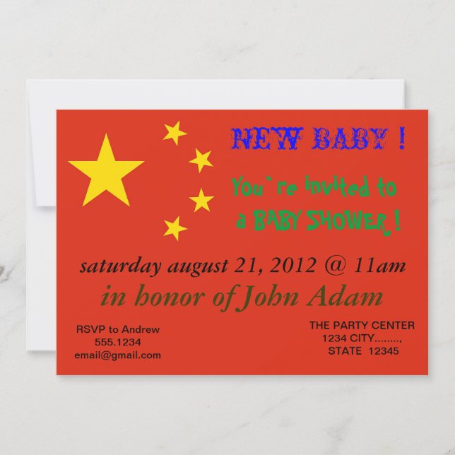 Invitation baby shower avec drapeau de la Chine (Devant)