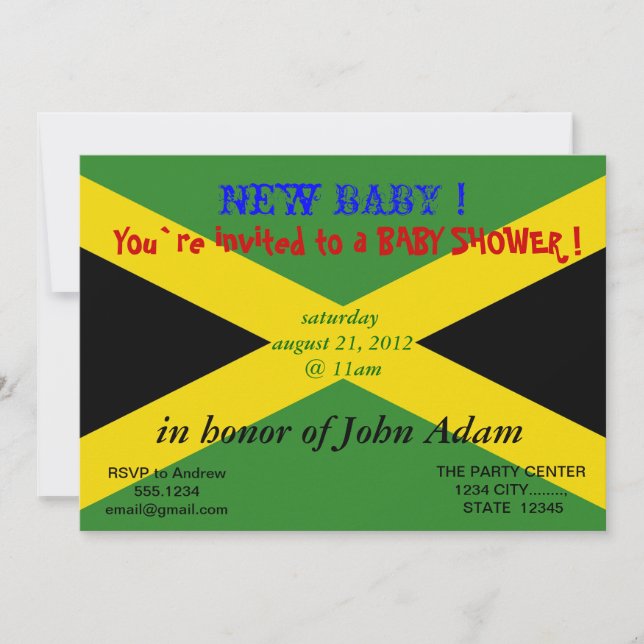 Invitation baby shower avec drapeau de la Jamaïque (Devant)