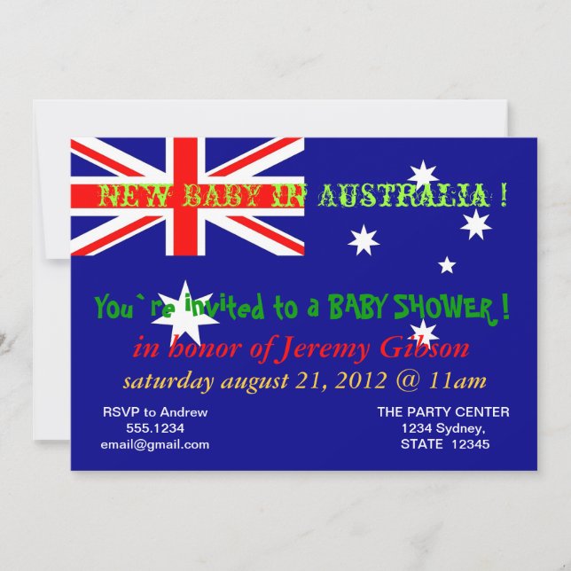 Invitation baby shower avec drapeau de l'Australie (Devant)