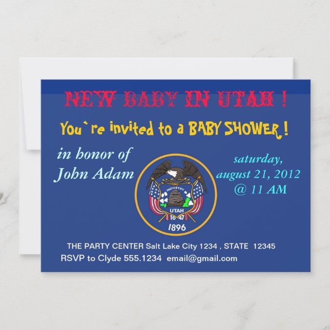 Invitation baby shower avec drapeau de l'Utah (Devant)