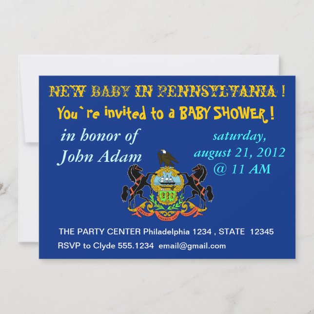 Invitation baby shower avec drapeau de Pennsylvani (Devant)