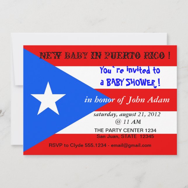 Invitation baby shower avec drapeau de Porto Rico (Devant)