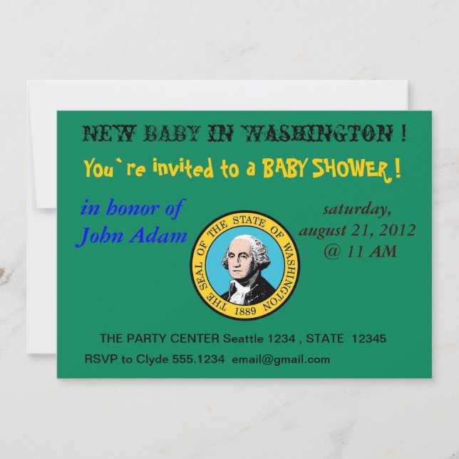 Invitation baby shower avec drapeau de Washington (Devant)