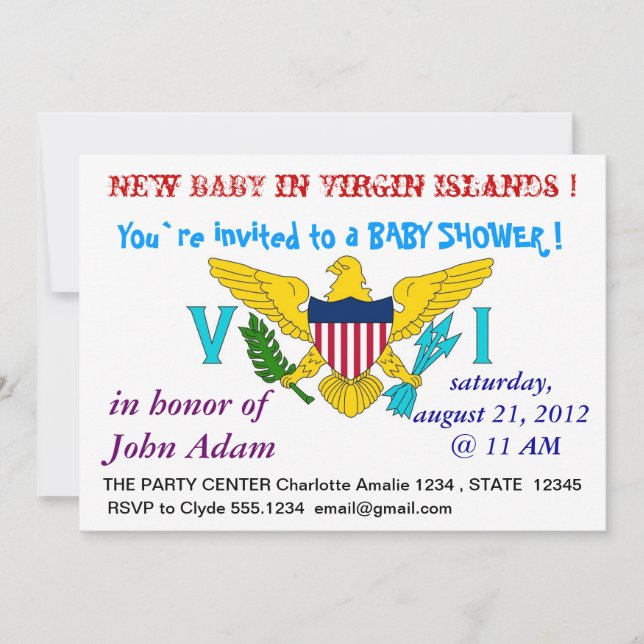 Invitation baby shower avec drapeau des îles Vierg (Devant)