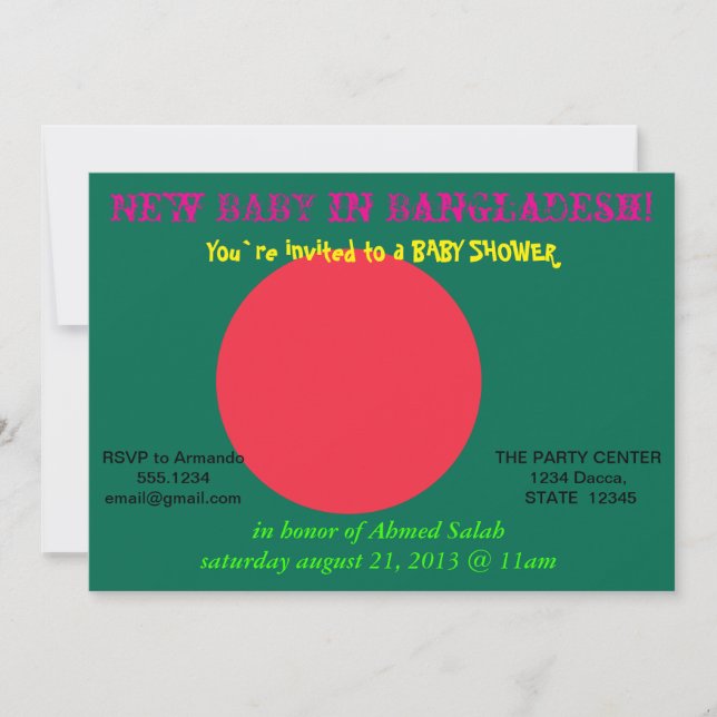 Invitation baby shower avec drapeau du Bangladesh (Devant)