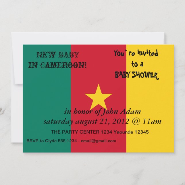 Invitation baby shower avec drapeau du Cameroun (Devant)