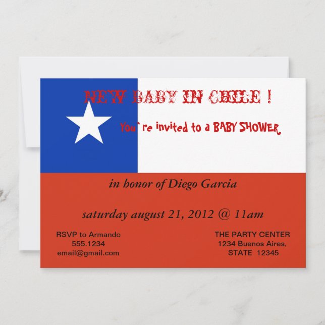 Invitation baby shower avec drapeau du Chili (Devant)