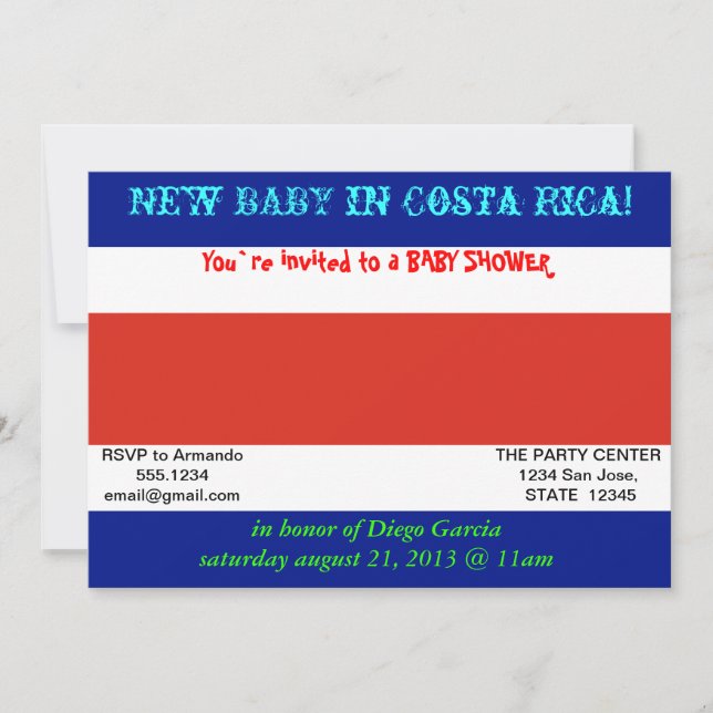 Invitation baby shower avec drapeau du Costa Rica (Devant)
