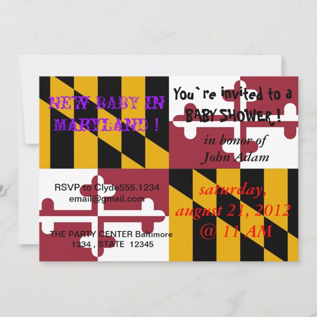 Invitation baby shower avec drapeau du Maryland (Devant)