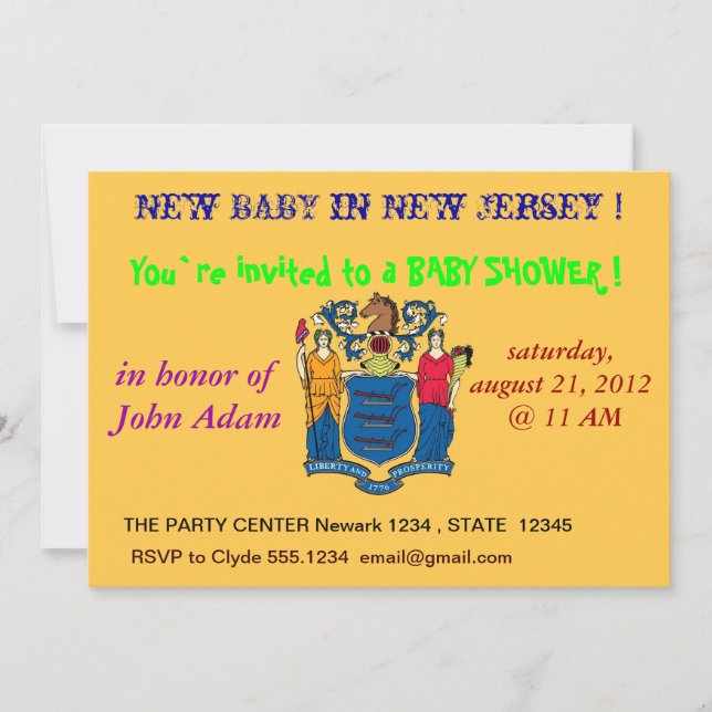 Invitation baby shower avec drapeau du New Jersey (Devant)