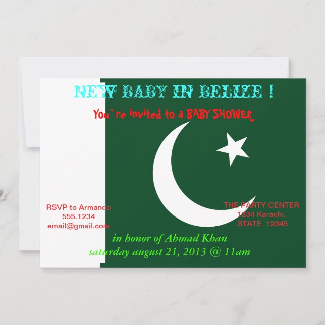 Invitation baby shower avec drapeau du Pakistan (Devant)