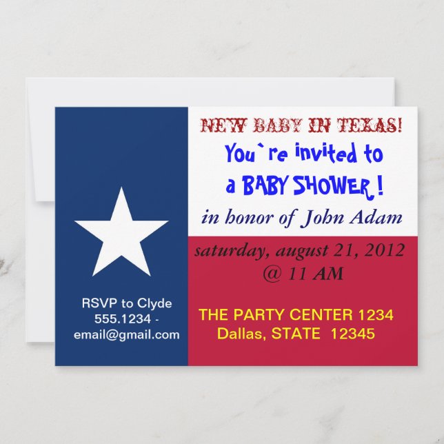 Invitation baby shower avec drapeau du Texas (Devant)