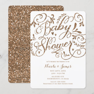 Invitation Baby Shower avec lettrage pailleté rose gold fanta