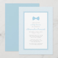 Baby shower avec noeud papillon bleu gingham