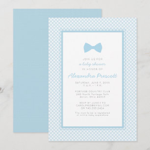 Invitation Baby shower avec noeud papillon bleu gingham