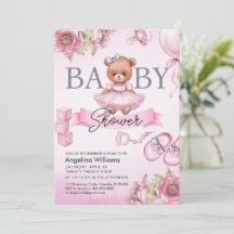 Invitation baby shower avec ours en peluche.