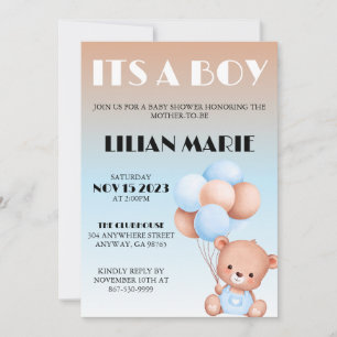 Invitation baby shower avec ours et ballons mignon