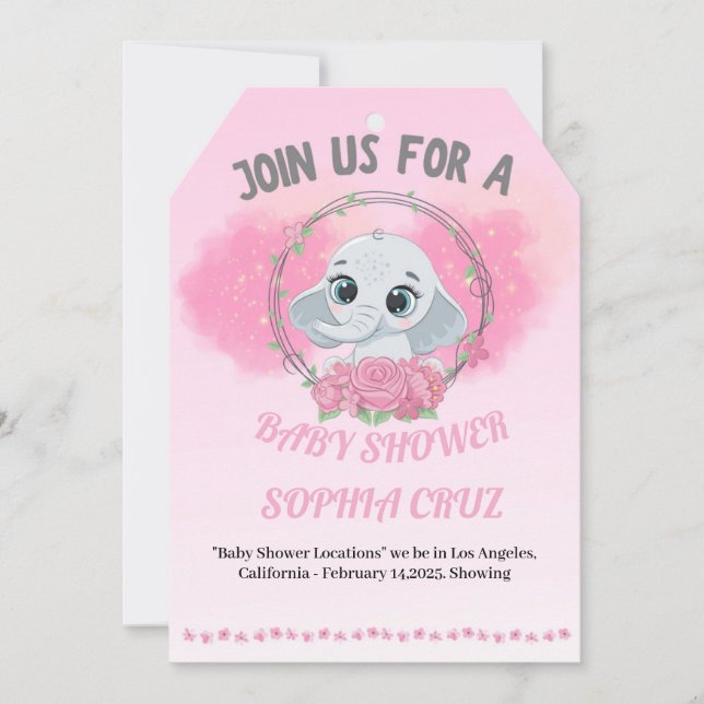 Invitation baby shower avec un éléphant bébé (Devant)