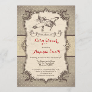 Invitation Baby shower avion Vintage Retro