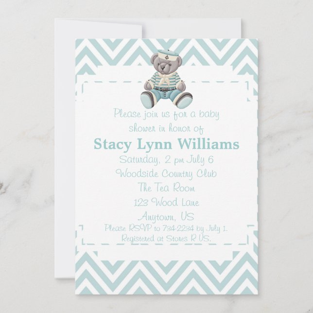 Invitation Baby shower Baby Blue Chevron (Devant)