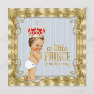 Invitation Baby Shower Baby Blue Gold Royal Prince