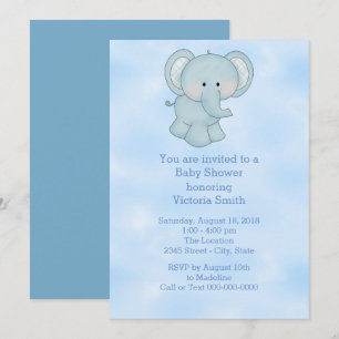 Invitation Baby shower Baby Boy Blue Elephant