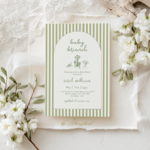 Invitation Baby Shower Baby Brunch Vert Sauge Rayé