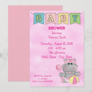 Invitation Baby shower Baby Girl Hippo