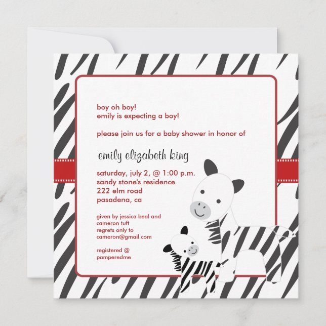 Invitation Baby shower Baby+Maman Zebra (Devant)