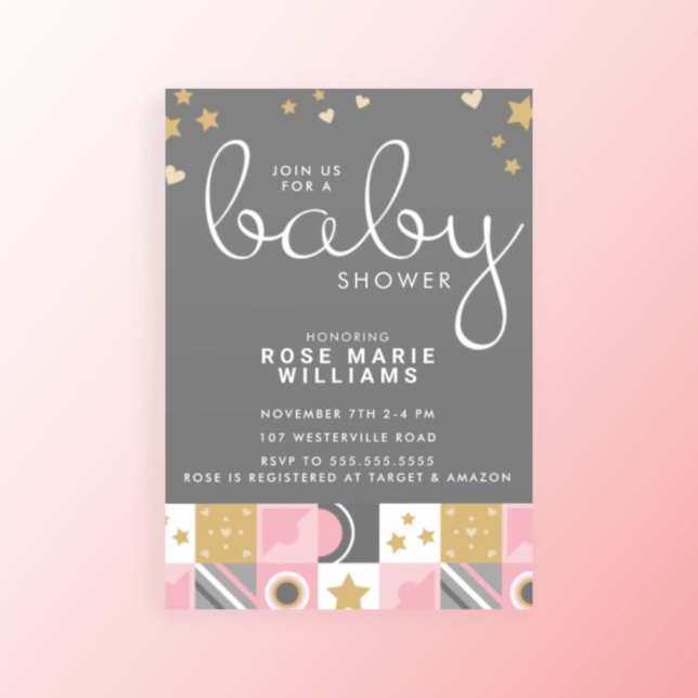 Invitation Baby shower | Baby Pink Moon & Stars (Créateur téléchargé)