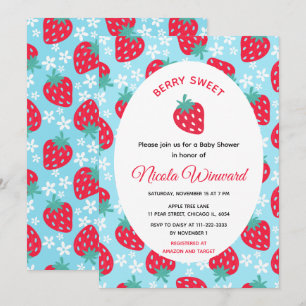 Invitation Baby Shower Baie Sucrée Bleue à la Fraise