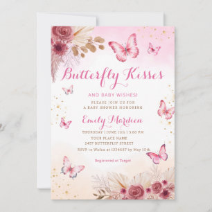Invitation Baby shower Baisers à papillon floral Boho Blush