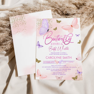 Invitation Baby shower Baisers à papillon rose et violet