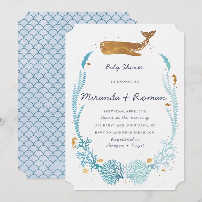 Invitation Baby shower baleine (Devant / Derrière)