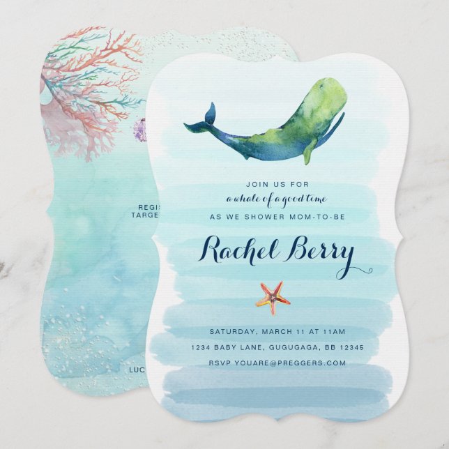 Invitation Baby shower baleine (Devant / Derrière)