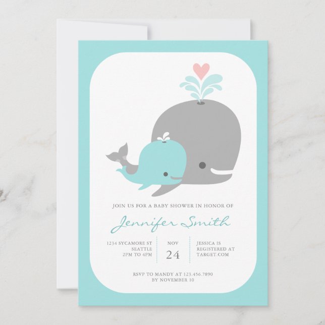 Invitation Baby shower baleine (Devant)