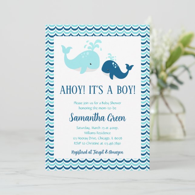 Invitation Baby shower baleine (Debout devant)