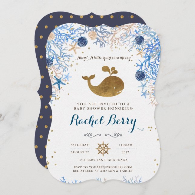 Invitation Baby shower baleine (Devant / Derrière)